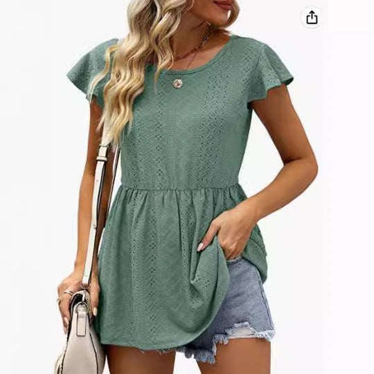 Damen Sommerliches Blusenshirt mit Rüschendetails EB