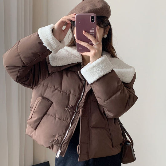 Damen Kuschelige Daunenjacke mit abnehmbarem Teddykragen EB