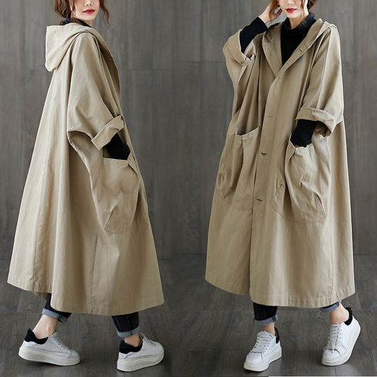 Damen Oversized Kapuzenmantel mit praktischen Taschen EB