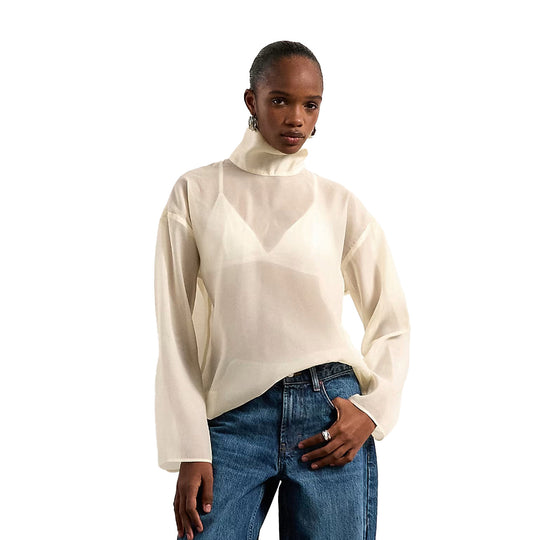 Damen Elegante Bluse aus transparentem Stoff mit stehendem Kragen EB