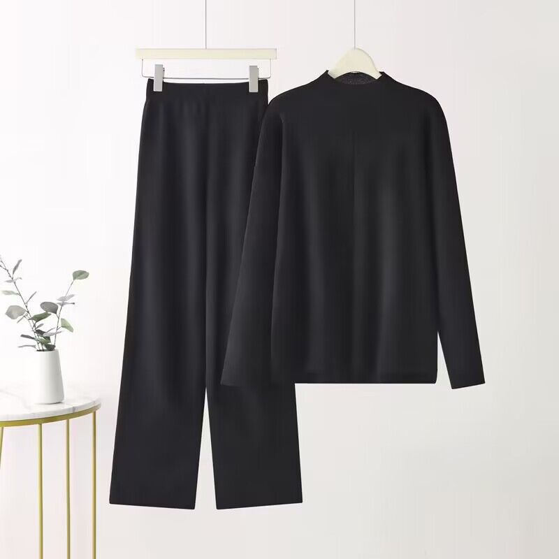 Damen elegantes Set aus langärmligem Oberteil und Palazzo-Hosen EB