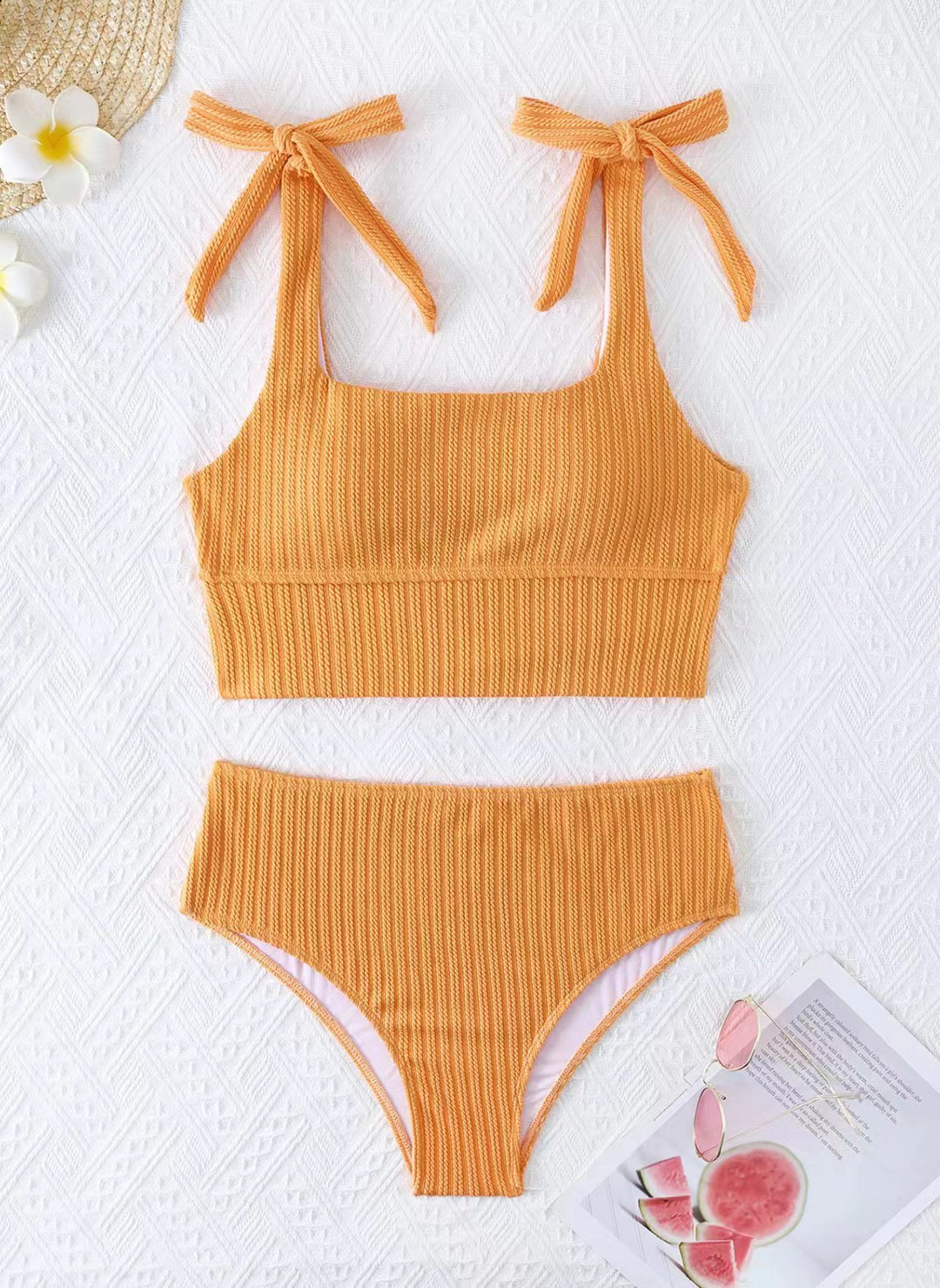 Damen Bikini-Set mit trendigem Rippdesign und verstellbaren Bindeträgern EB