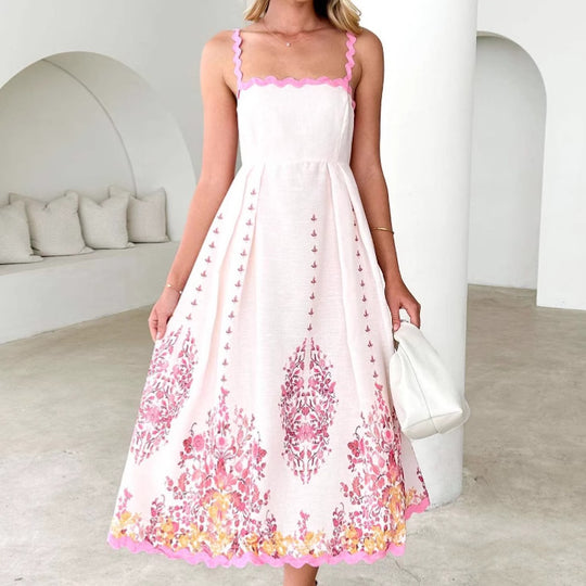 Damen Midi-Kleid mit feinem Spitzenrüschendesign und floralen Details EB