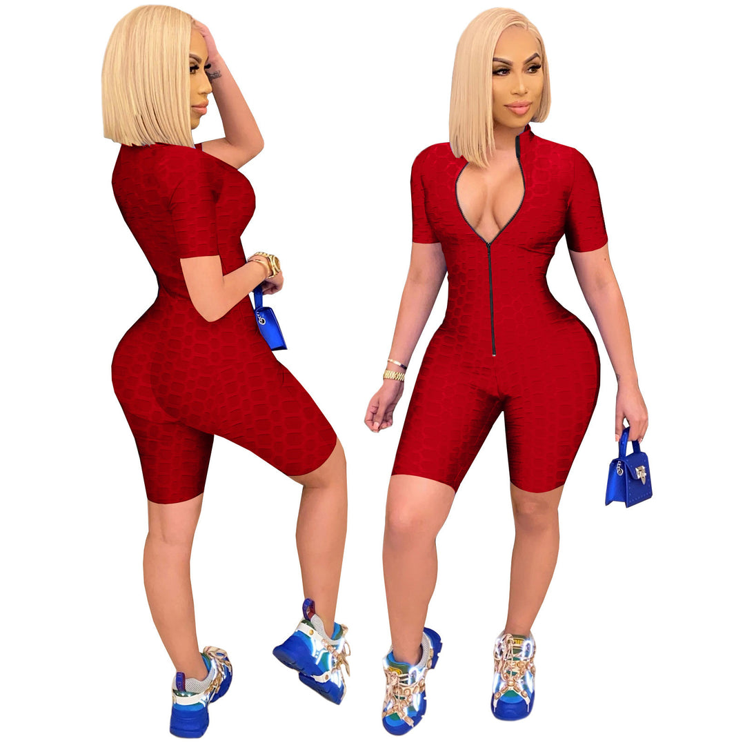 Damen Sportlicher Jumpsuit mit Reißverschluss und figurbetontem Schnitt EB