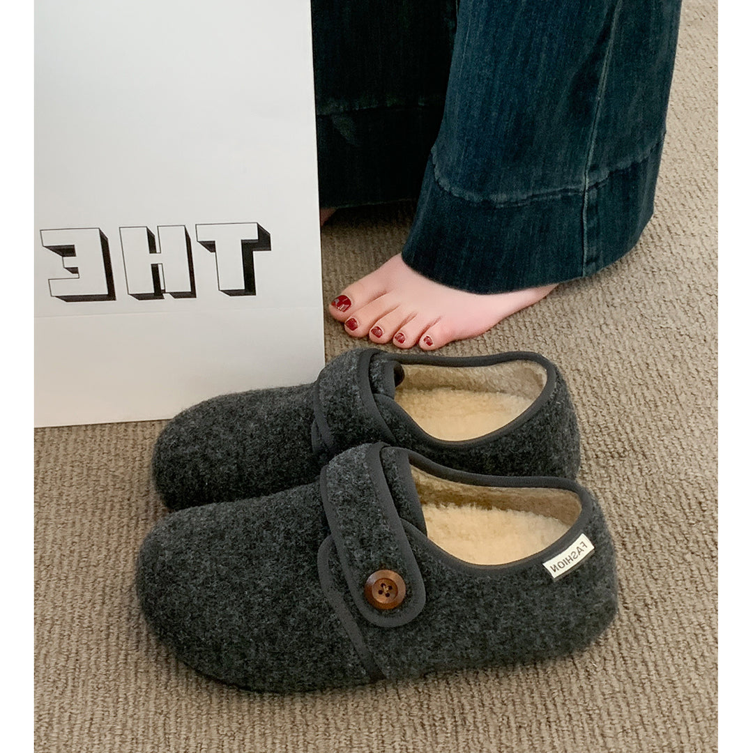 Damen Fleece Clogs mit praktischem Knopfverschluss und rutschfester Sohle EB