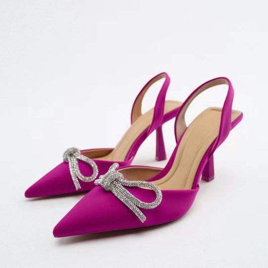 Damen elegante Slingback-Pumps mit glitzernden Schleifen-Details EB