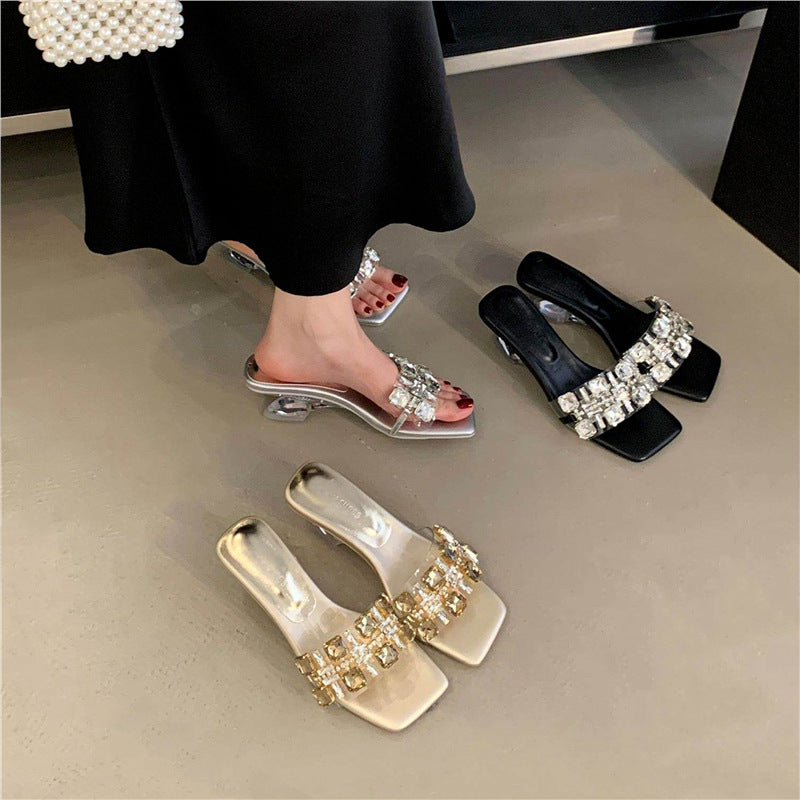 Damen Glamouröse Mules mit funkelnden Strassakzenten EB