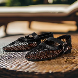 Damen Netzhäusliche Ballerinas mit modischer Schnallenverzierung EB