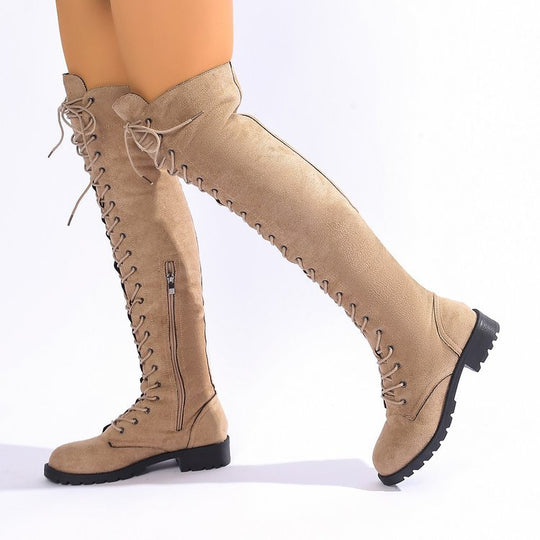 Damen  Overknee-Schnürstiefel mit seitlichem Reißverschluss, dekorativer Schnürung und profiliertem Gummisohle EB