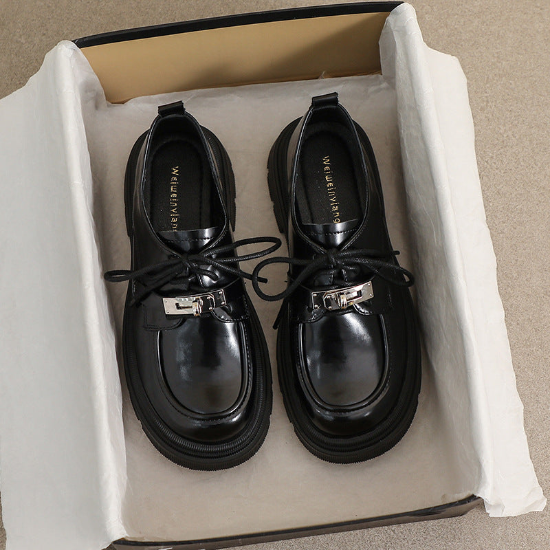 Damen modische Schnürschuhe mit blockartigem Absatz und eleganter Schnallenverzierung EB