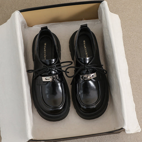 Damen modische Schnürschuhe mit blockartigem Absatz und eleganter Schnallenverzierung EB