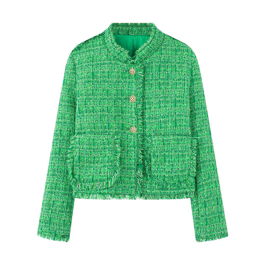 Damen stilvolle Kurzjacke im strukturierten Tweed-Design mit dekorativen Knöpfen EB