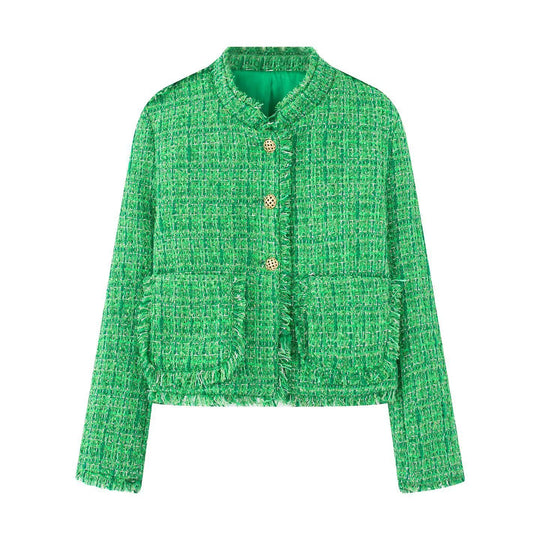 Damen stilvolle Kurzjacke im strukturierten Tweed-Design mit dekorativen Knöpfen EB