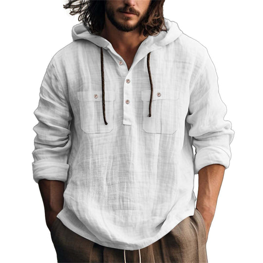 Herren lässiger Kapuzenpullover mit Knopfleiste und praktischen Taschen EB