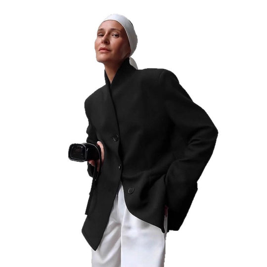 Damen Modischer Oversized Blazer mit strukturiertem Kragen und eleganten Knopfdetails EB