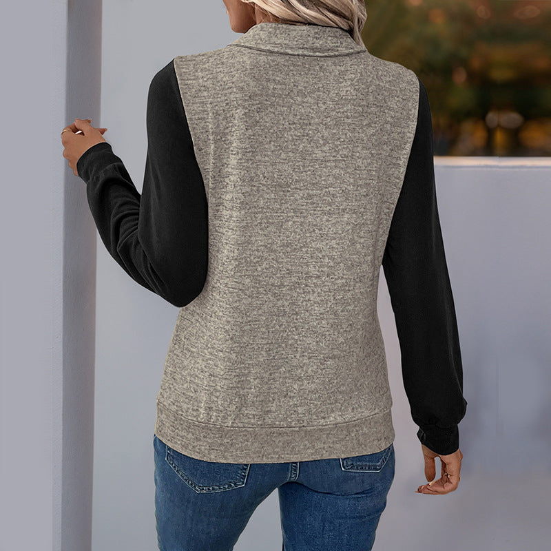 Damen modischer Langarm-Pullover mit praktischer Brusttasche und Knopfleiste EB