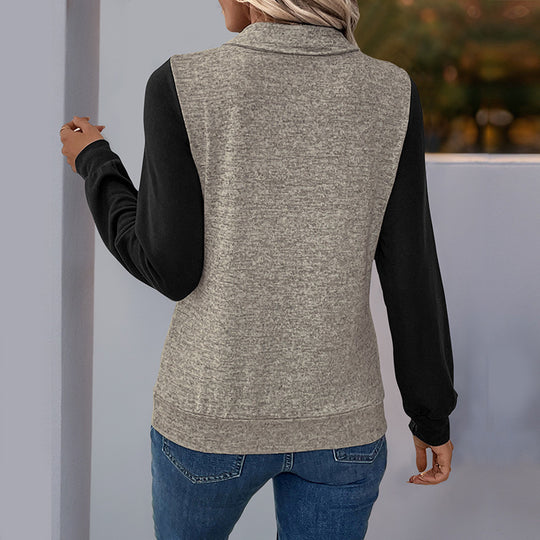 Damen modischer Langarm-Pullover mit praktischer Brusttasche und Knopfleiste EB