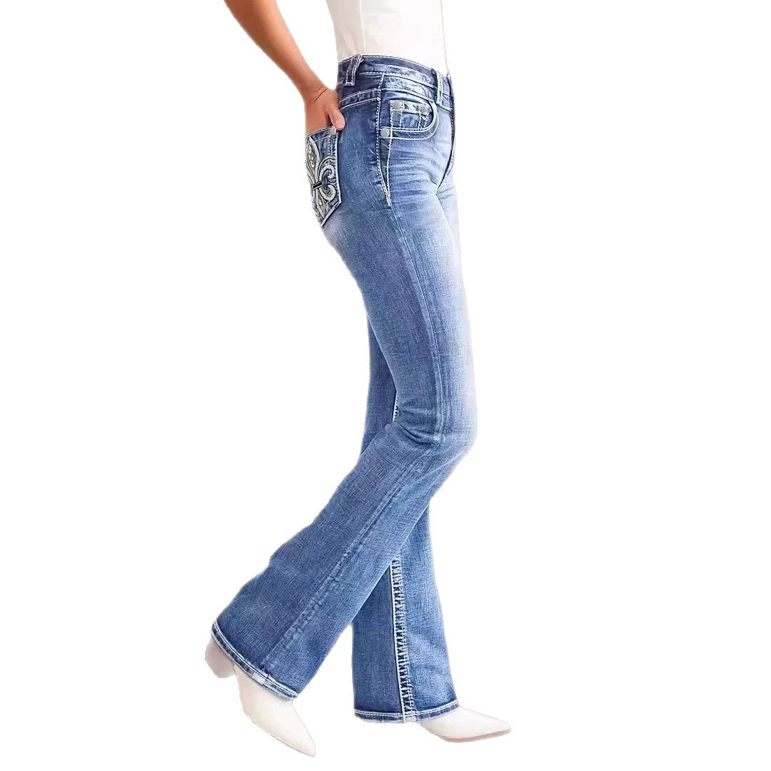 Damen Flared Jeans im Vintage-Stil mit hochgradigem Detail und raffinierten Stickereien EB