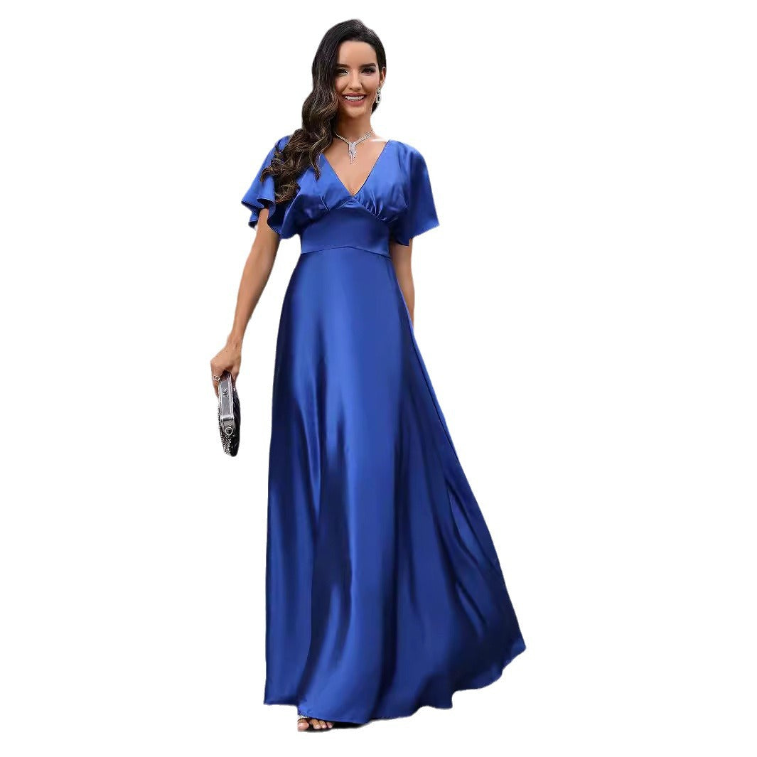 Damen Maxikleid mit fließendem Satin und luftigen Ärmeln EB