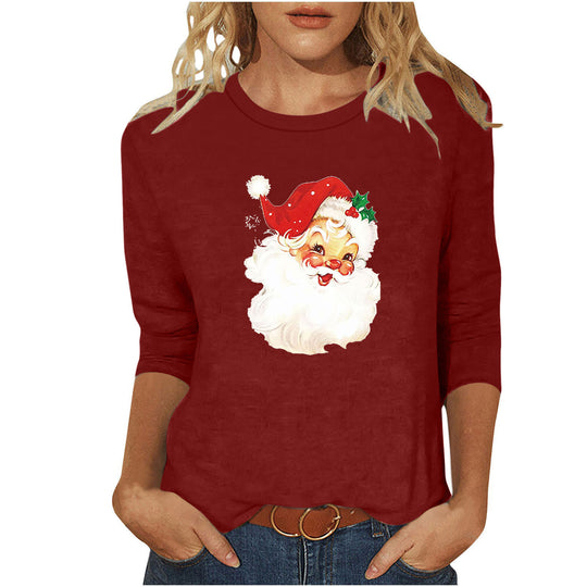 Damen nan lässiges Sweatshirt mit nostalgischem Weihnachtsmannprint und dreiviertelärmeln EB