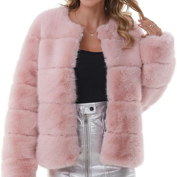 Damen Modischer Kunstfell-Jacke mit strukturiertem Design EB