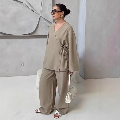 Damen Wickelbluse und Palazzo-Hose Set EB