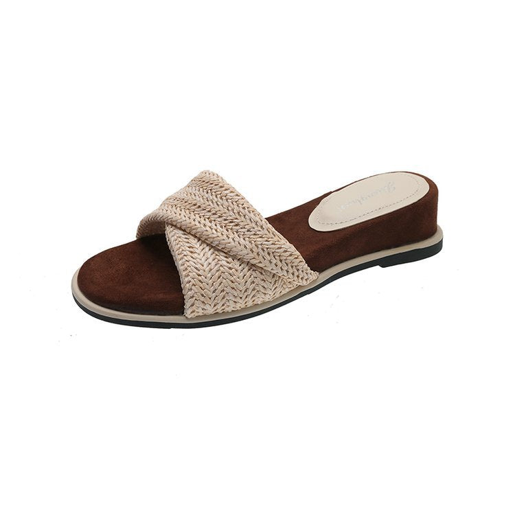 Damen flache Riemchen-Pantoletten mit raffiniertem Textil-Design und komfortabler Sohle EB