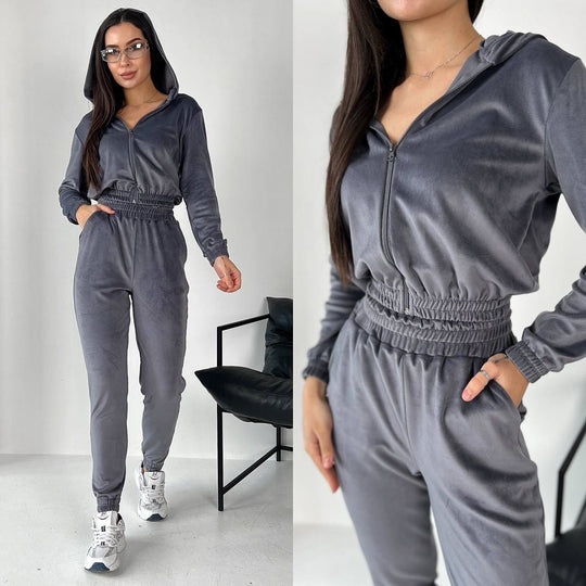 Damen Sportliches Fleece-Loungewear-Set mit Kapuze und tailliertem Schnitt EB
