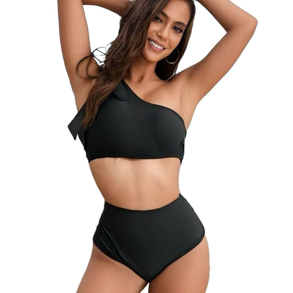 Damen Hochtailliertes Bikini-Set mit asymmetrischem Oberteil EB