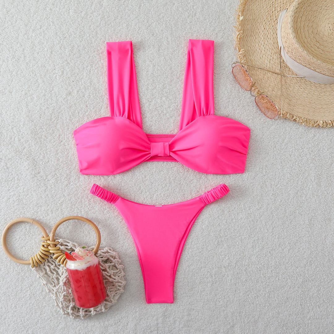 Damen Bandeau-Bikini mit breiten Trägern und dekorativem Schleifenelement EB
