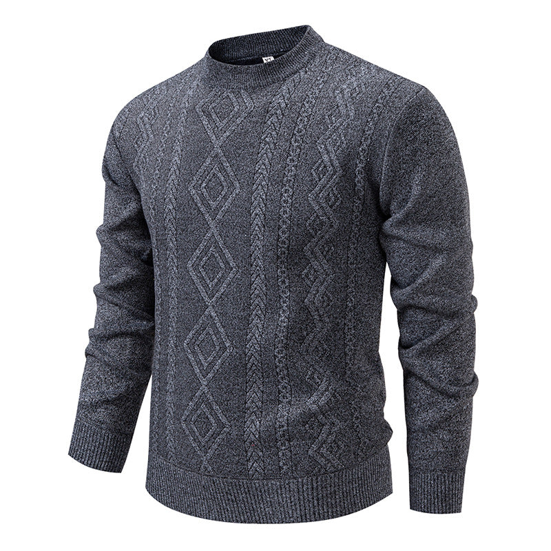 Herren nan gestrickter Rundhalspullover mit Rautenmuster und feinem Strukturstrick EB
