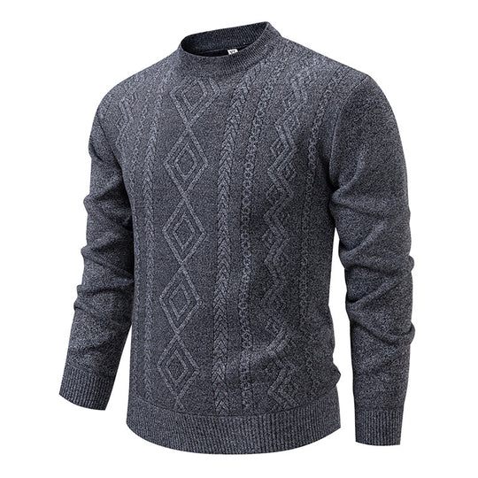 Herren nan gestrickter Rundhalspullover mit Rautenmuster und feinem Strukturstrick EB