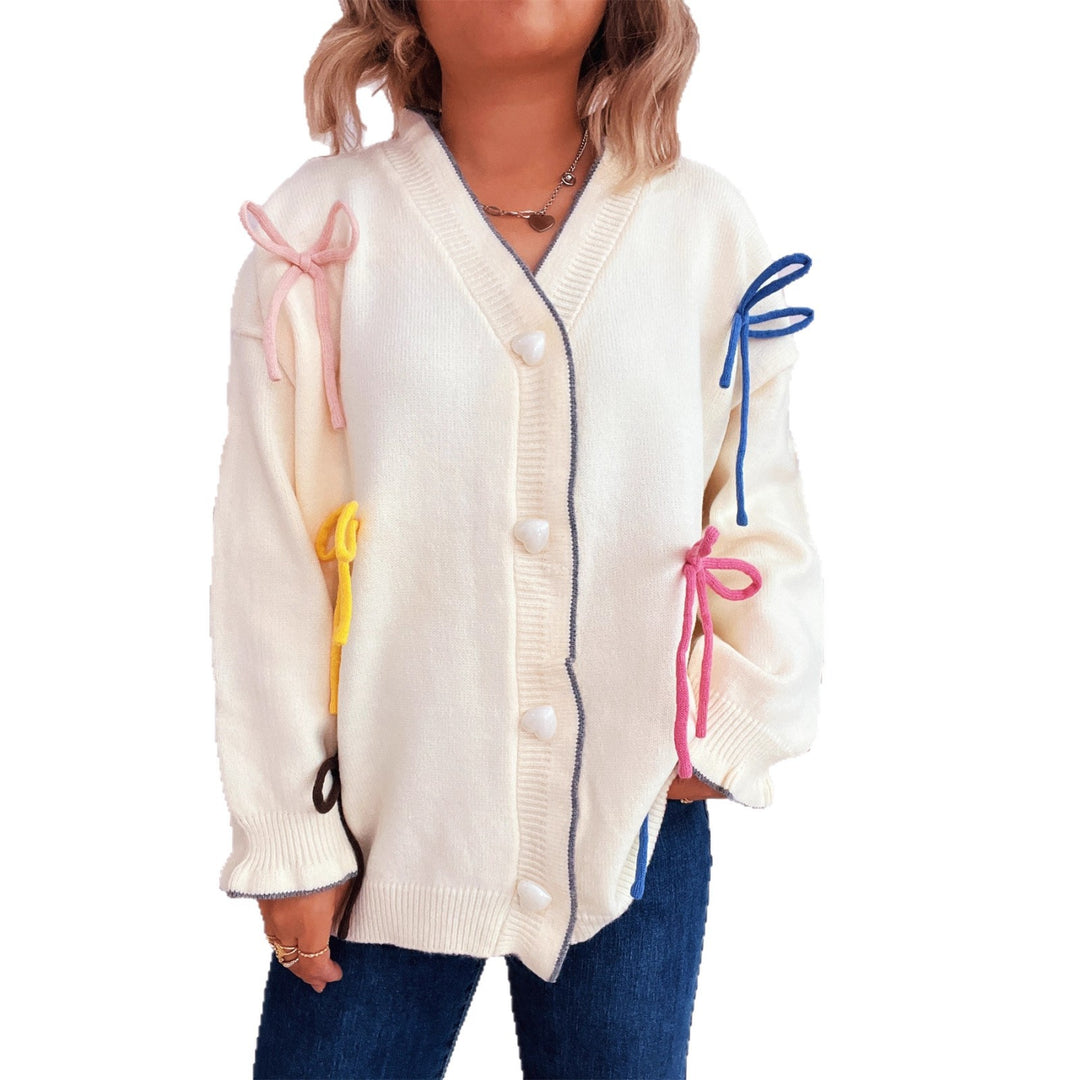 Damen Strickjacke mit bunten Schleifendetails EB