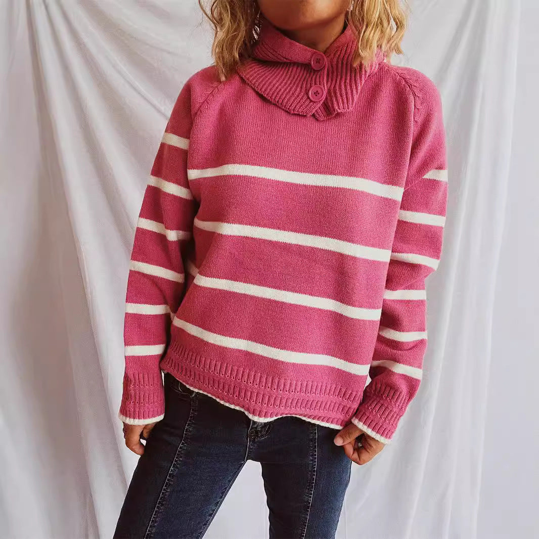 Damen lässiger Pullover mit strukturiertem Kragen und modischem Streifenmuster EB