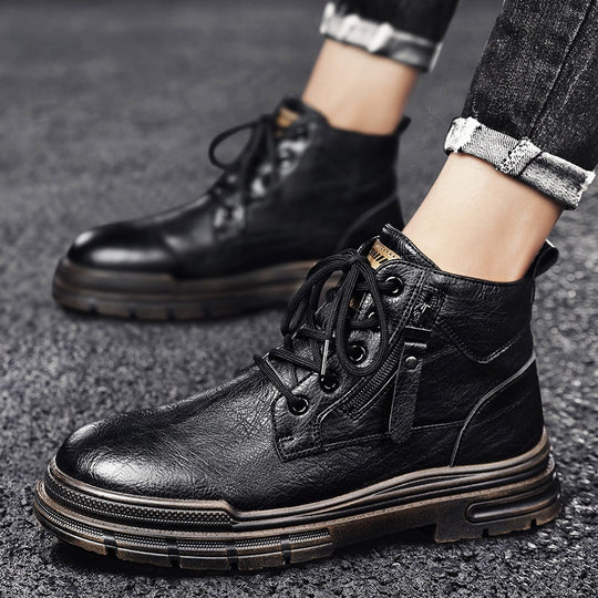 Damen Robuste Lederstiefel mit praktischem Reißverschluss und dämpfender Sohle EB