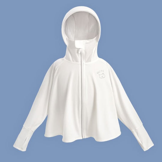 Unisex nan ultraleichte Kinder-Sonnenschutzjacke mit Kapuze, Reißverschluss, Meshfutter und Bärenstickerei  EB