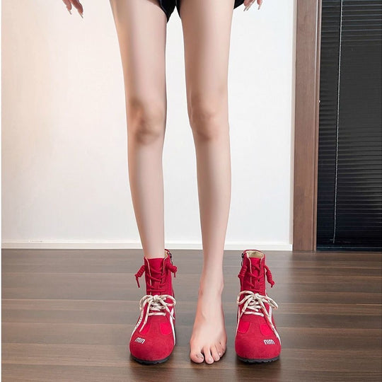 Damen modische Sportstiefel mit elastischem Schnürdesign und praktischem Reißverschluss EB