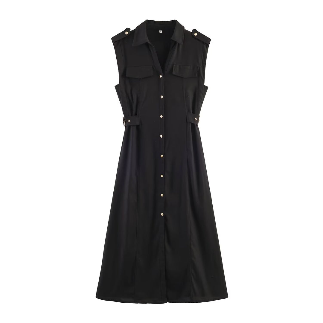 Damen Hemdblusenkleid mit praktischen Taschen und modischem Taillengürtel EB