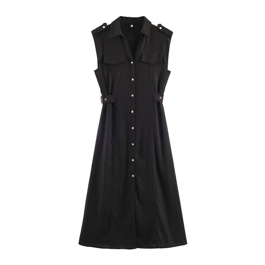 Damen Hemdblusenkleid mit praktischen Taschen und modischem Taillengürtel EB