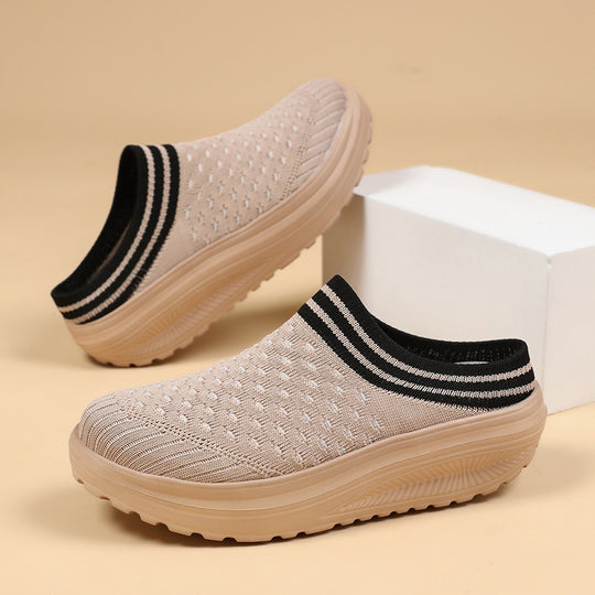 Damen Komfortable Slip-On Clogs mit atmungsaktiver Strickoberfläche EB
