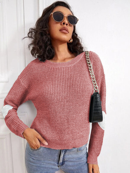 Damen Modischer Strickpullover mit kontrastierenden Ärmelakzenten EB