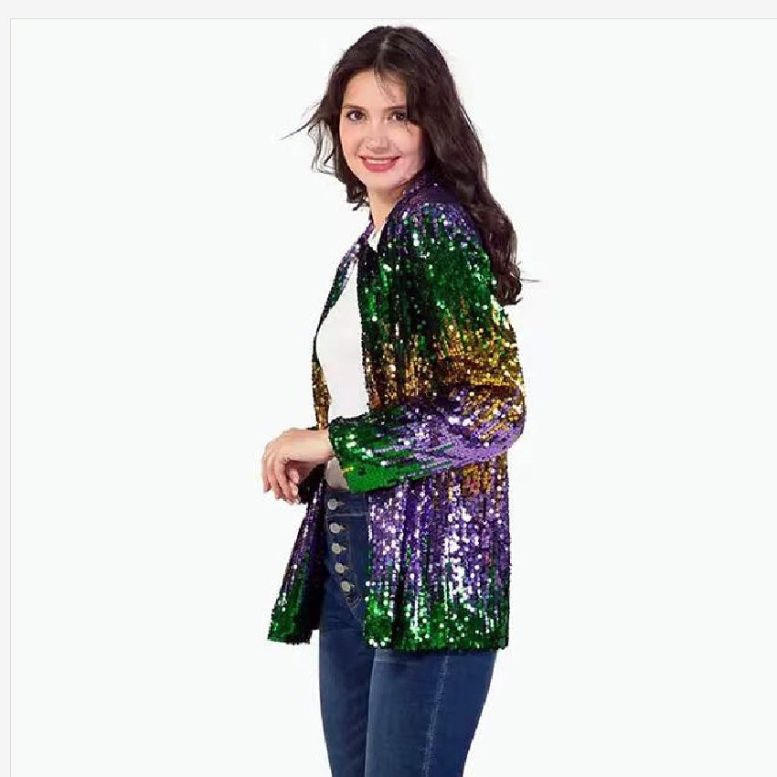 Damen Glitzernde Paillettenjacke mit offenem Schnitt und langem Arm EB