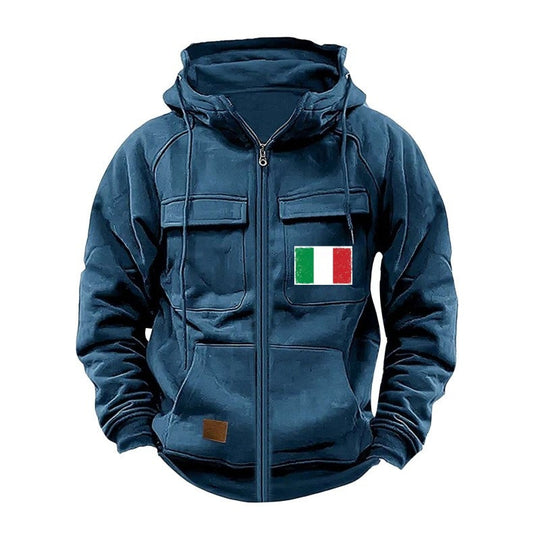 Herren modische Kapuzenjacke mit praktischen Taschen und verstellbarem Kragen EB