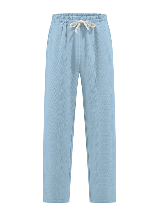 Damen nan komfortable strukturierte Loungehose mit elastischem Kordelbund und geradem Bein EB