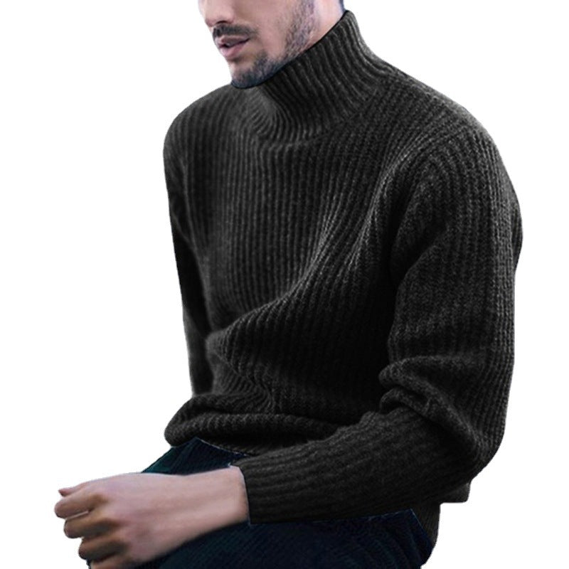 Herren Strickpullover mit modernem Stehkragen und feiner Rippstruktur EB