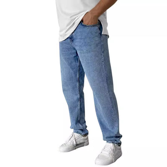 Herren nan lockere Straight-Leg Jeans mit elastischem Bundsaum und entspannter Passform EB