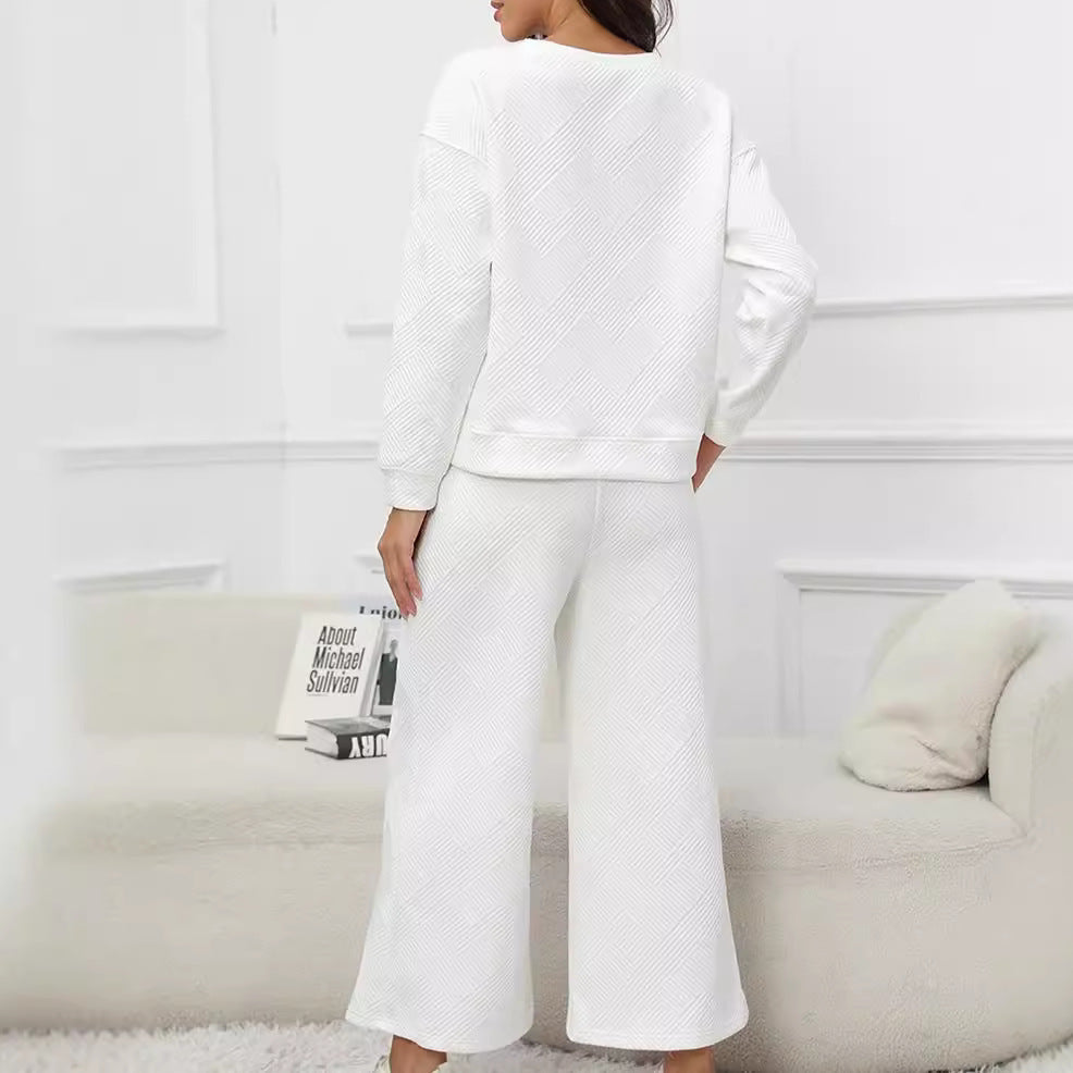 Damen Lässiges Lounge-Set mit strukturiertem Oberteil und weitem Hosen EB