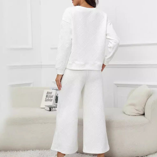 Damen Lässiges Lounge-Set mit strukturiertem Oberteil und weitem Hosen EB