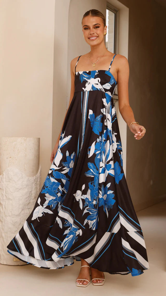 Damen Maxikleid mit floralem Motiv und fließendem Schnitt EB