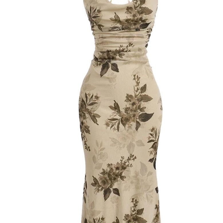 Damen körperbetontes Maxikleid mit floralem Design und Spaghettiträgern EB